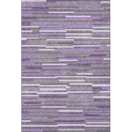 Purple Ivory And Gray Striped Washable Area Rug With UV Protection Photo 4