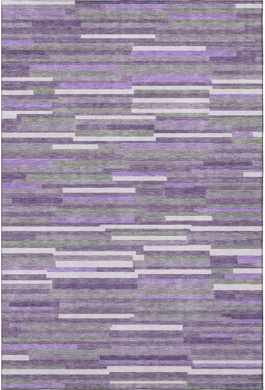 Purple Ivory And Gray Striped Washable Area Rug With UV Protection Photo 4