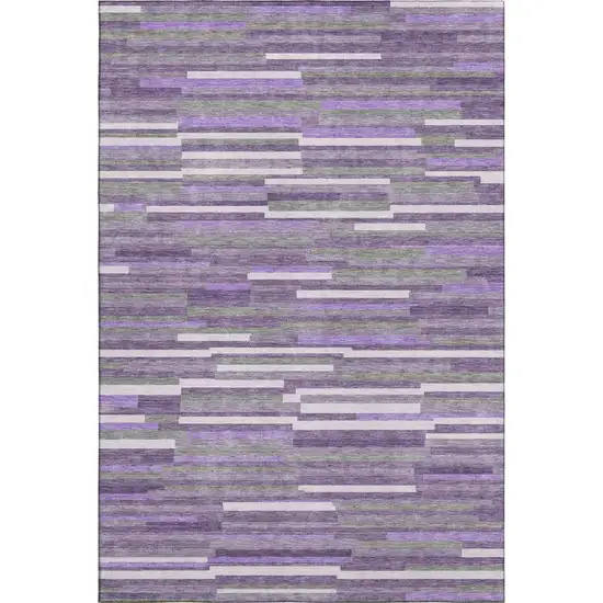 Purple Ivory And Gray Striped Washable Area Rug With UV Protection Photo 1