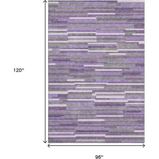 Purple Ivory And Gray Striped Washable Area Rug With UV Protection Photo 7