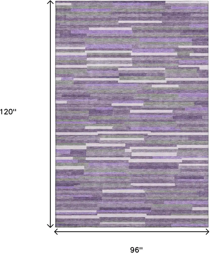 Purple Ivory And Gray Striped Washable Area Rug With UV Protection Photo 7