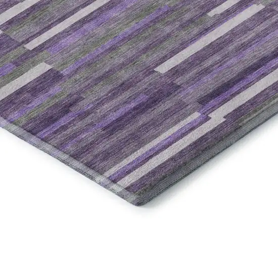 Purple Ivory And Gray Striped Washable Area Rug With UV Protection Photo 7