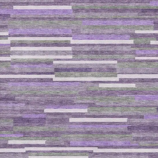 Purple Ivory And Gray Striped Washable Area Rug With UV Protection Photo 3
