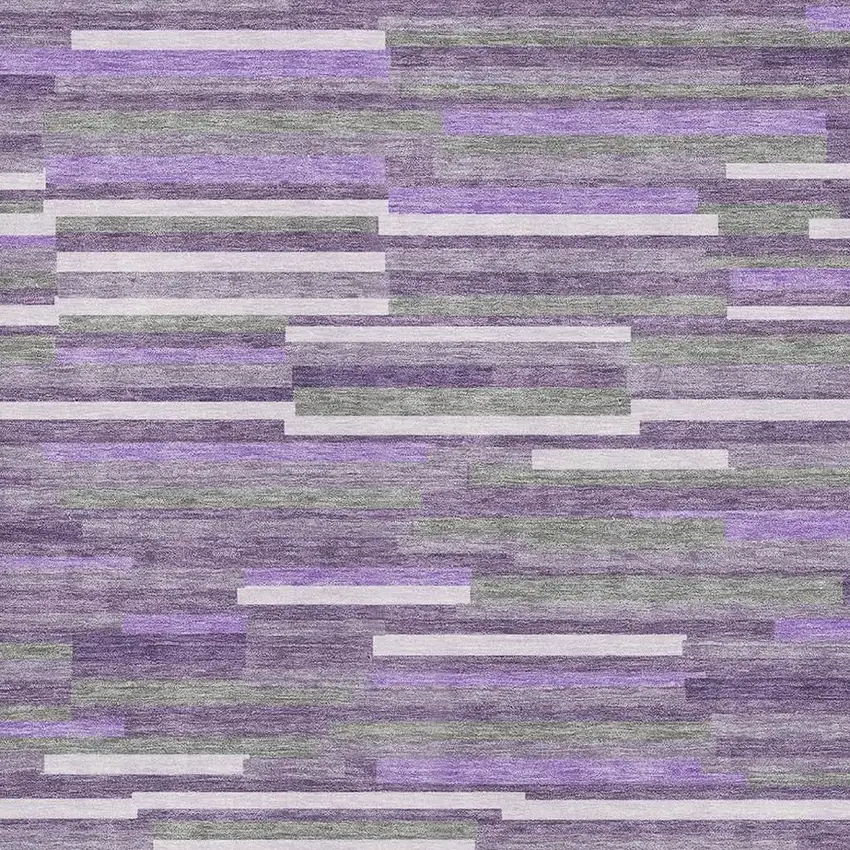 Purple Ivory And Gray Striped Washable Area Rug With UV Protection Photo 3
