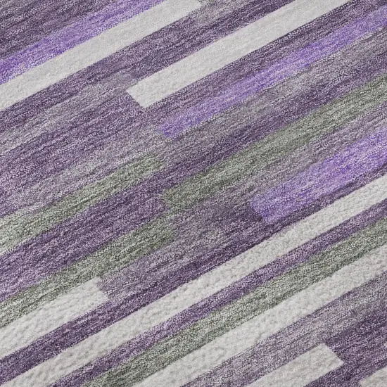 Purple Ivory And Gray Striped Washable Area Rug With UV Protection Photo 9