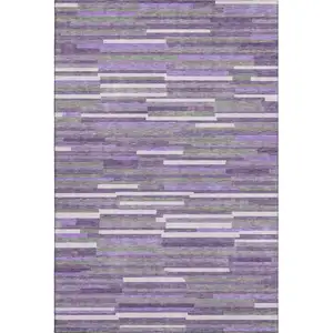 Photo of Purple Ivory And Gray Striped Washable Area Rug With UV Protection