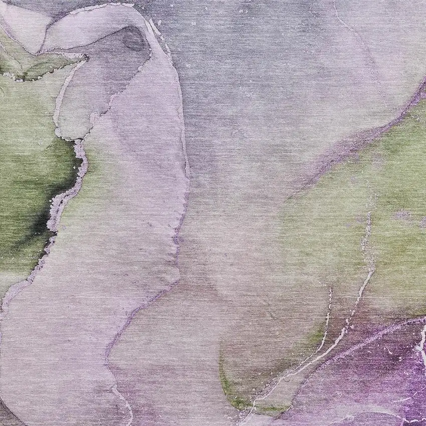 Purple Ivory And Green Abstract Washable Area Rug With UV Protection Photo 3