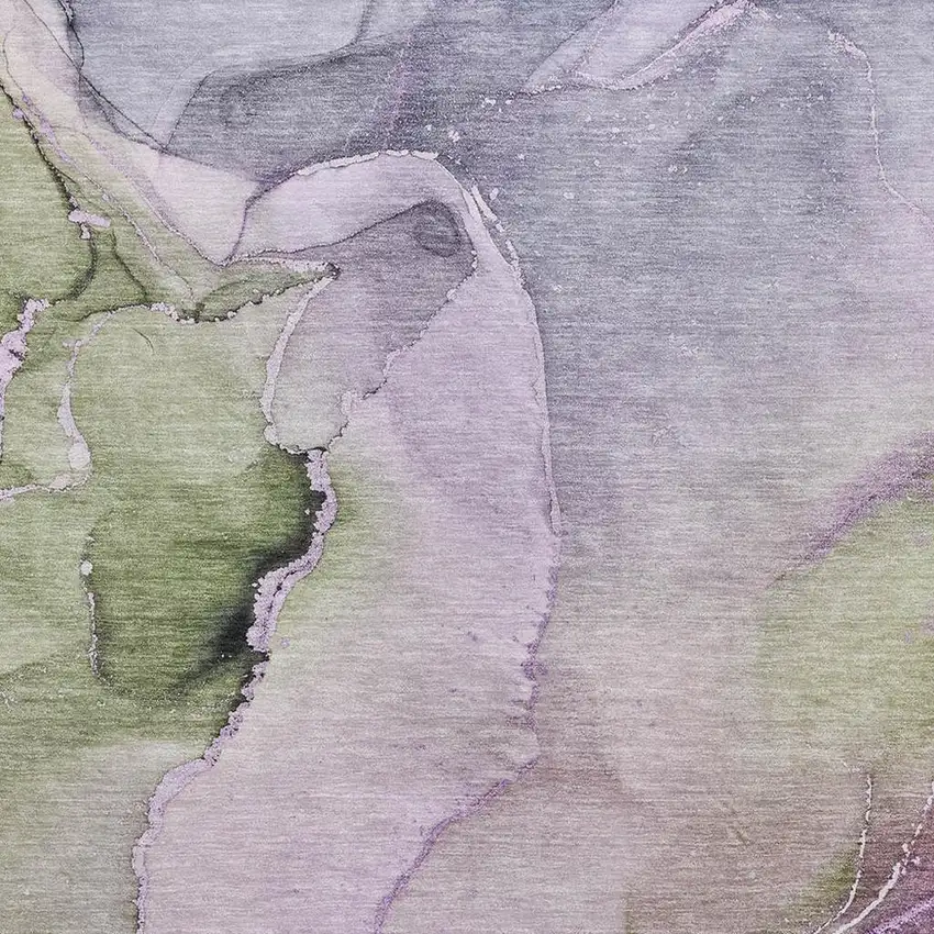 Purple Ivory And Green Abstract Washable Area Rug With UV Protection Photo 9