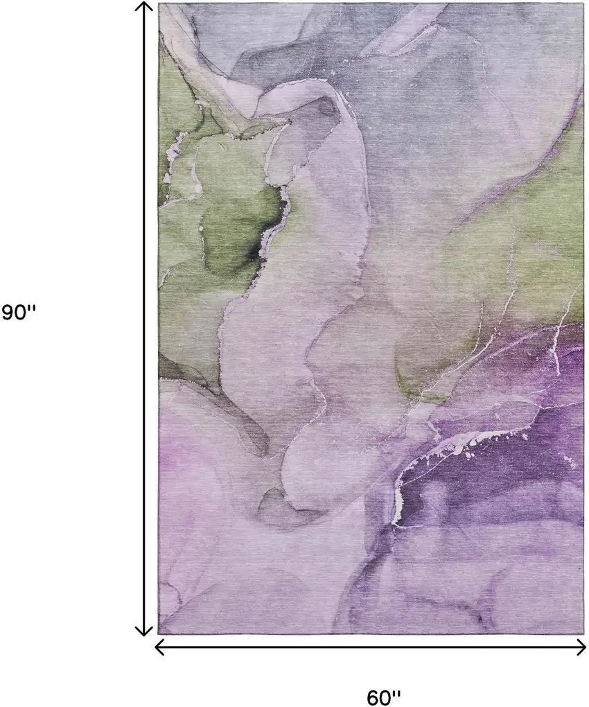 Purple Ivory And Green Abstract Washable Area Rug With UV Protection Photo 7