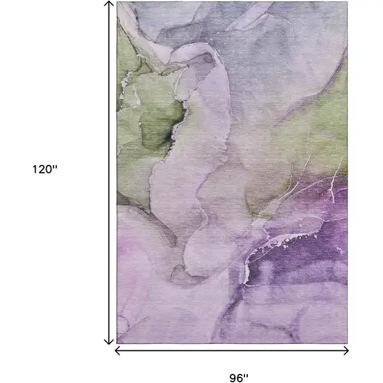 Purple Ivory And Green Abstract Washable Area Rug With UV Protection Photo 8