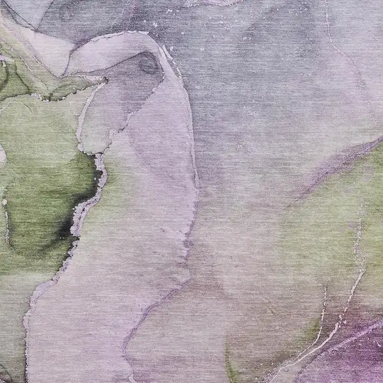 Purple Ivory And Green Abstract Washable Area Rug With UV Protection Photo 4