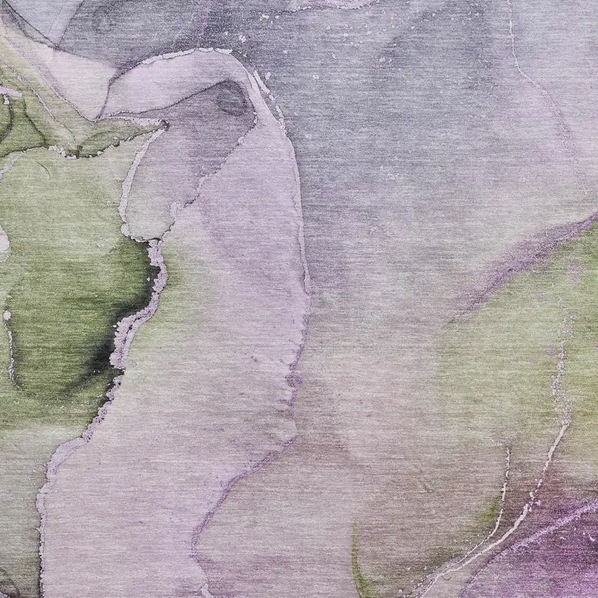 Purple Ivory And Green Abstract Washable Area Rug With UV Protection Photo 4