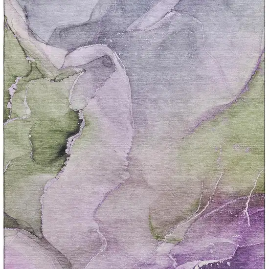 Purple Ivory And Green Abstract Washable Area Rug With UV Protection Photo 5