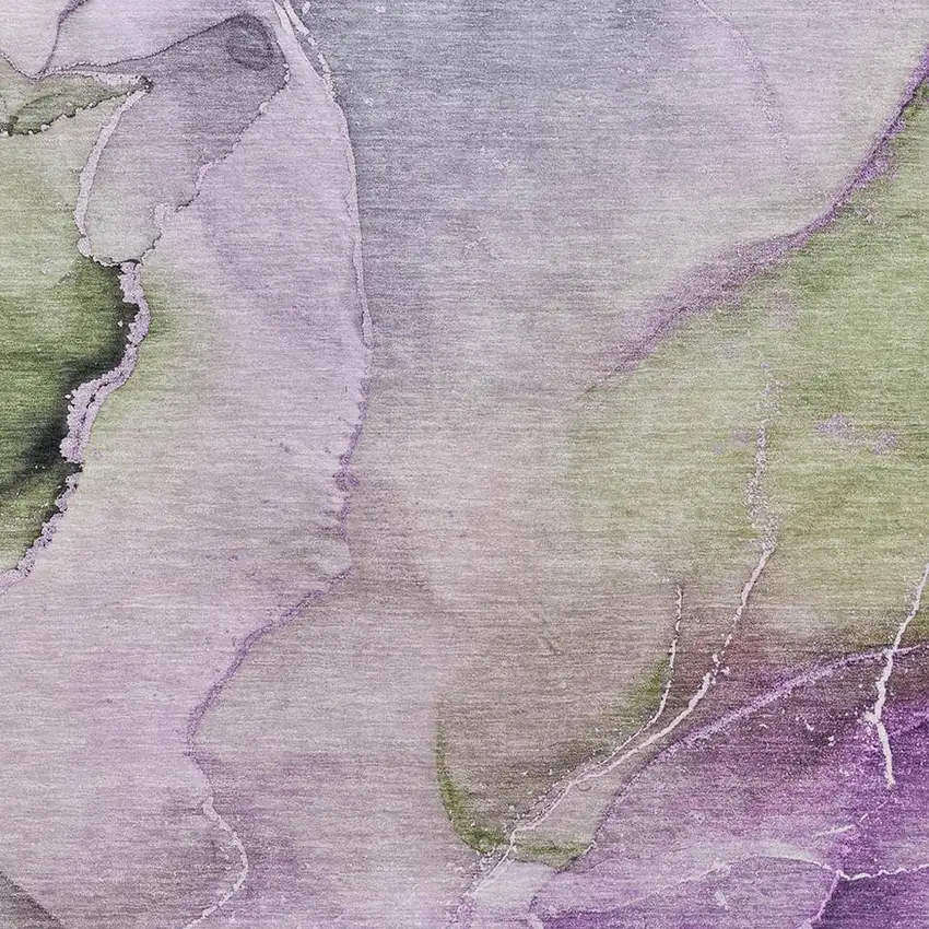 Purple Ivory And Green Abstract Washable Area Rug With UV Protection Photo 4
