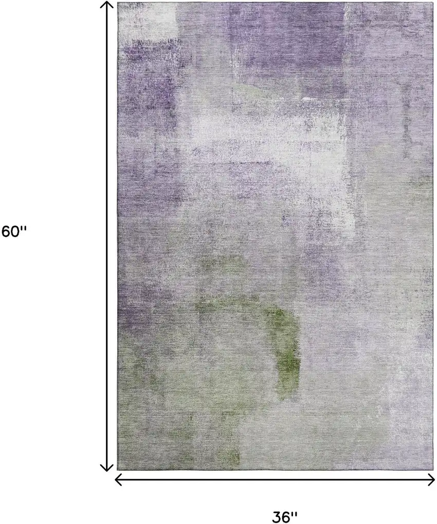 Purple Ivory And Green Abstract Washable Area Rug With UV Protection Photo 3