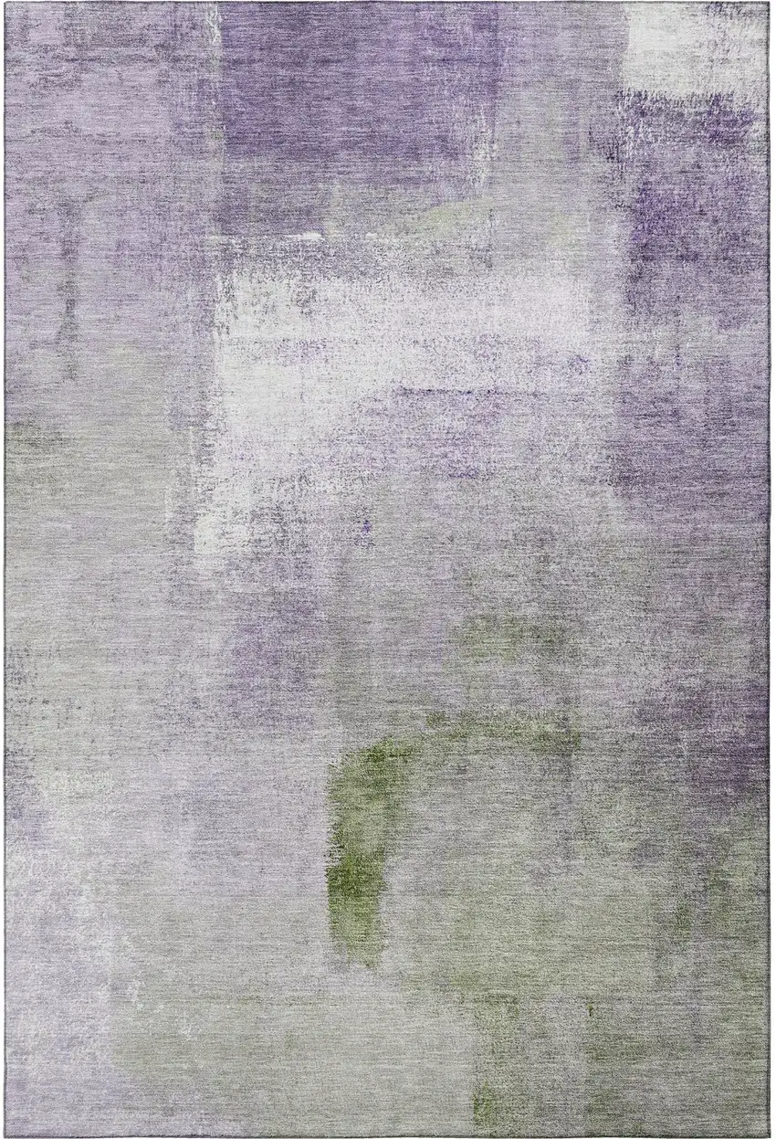 Purple Ivory And Green Abstract Washable Area Rug With UV Protection Photo 3