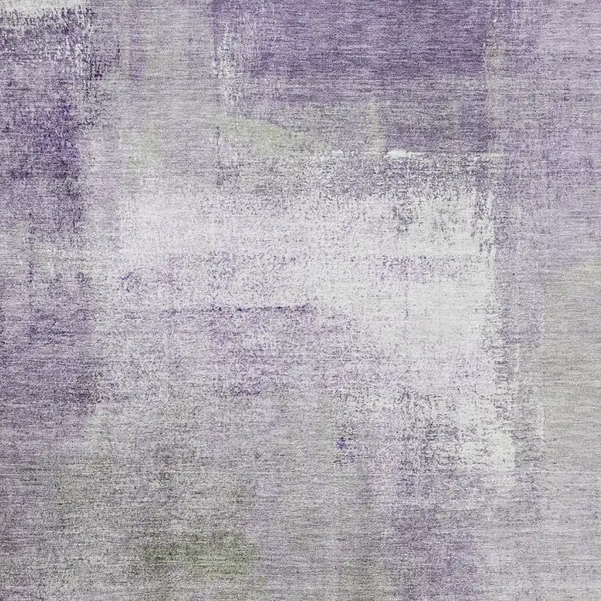Purple Ivory And Green Abstract Washable Area Rug With UV Protection Photo 3