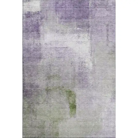 Purple Ivory And Green Abstract Washable Area Rug With UV Protection Photo 1