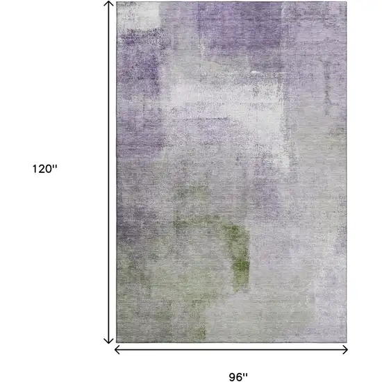 Purple Ivory And Green Abstract Washable Area Rug With UV Protection Photo 3