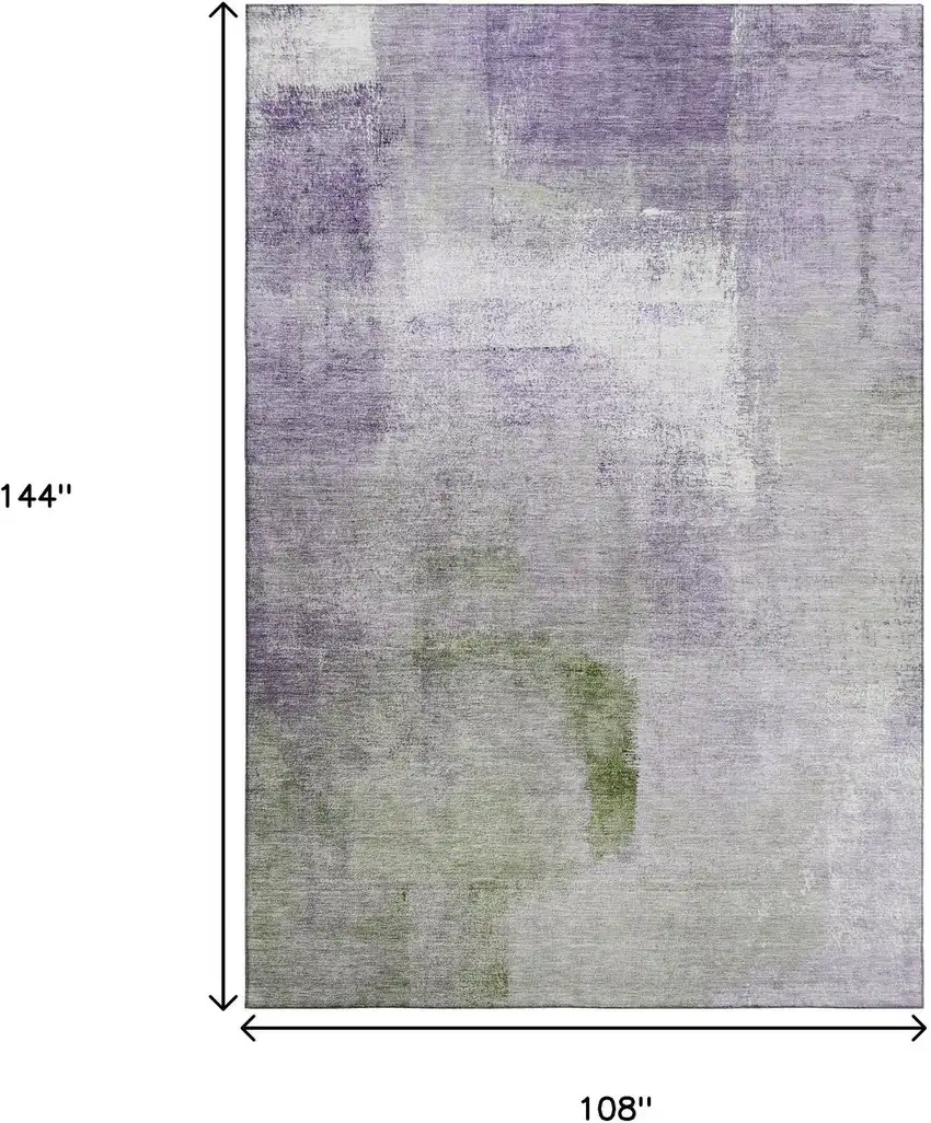 Purple Ivory And Green Abstract Washable Area Rug With UV Protection Photo 3