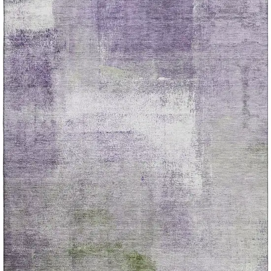 Purple Ivory And Green Abstract Washable Area Rug With UV Protection Photo 4
