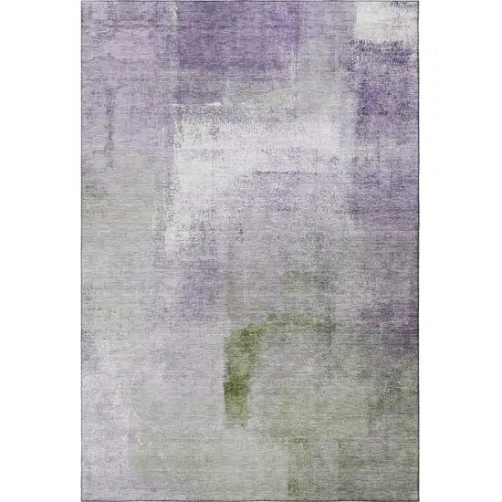 Purple Ivory And Green Abstract Washable Area Rug With UV Protection Photo 4