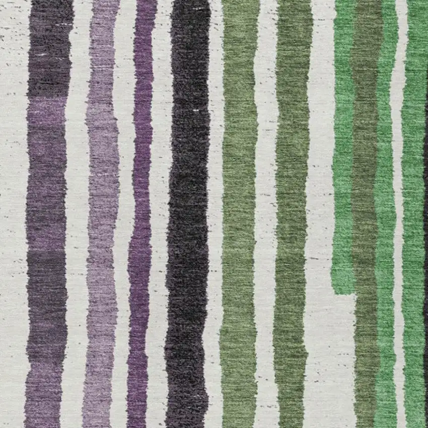 Purple Ivory And Green Striped Washable Indoor Outdoor Area Rug Photo 9