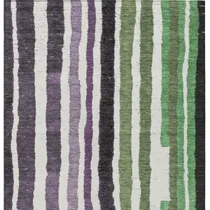 Photo of Purple Ivory And Green Striped Washable Indoor Outdoor Area Rug