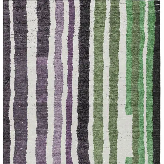 Purple Ivory And Green Striped Washable Indoor Outdoor Area Rug Photo 1