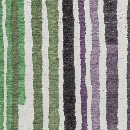 Purple Ivory And Green Striped Washable Indoor Outdoor Area Rug Photo 3