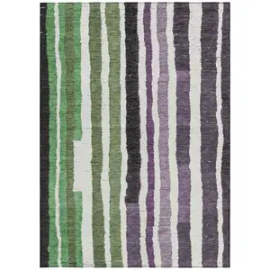 Photo of Purple Ivory And Green Striped Washable Indoor Outdoor Area Rug