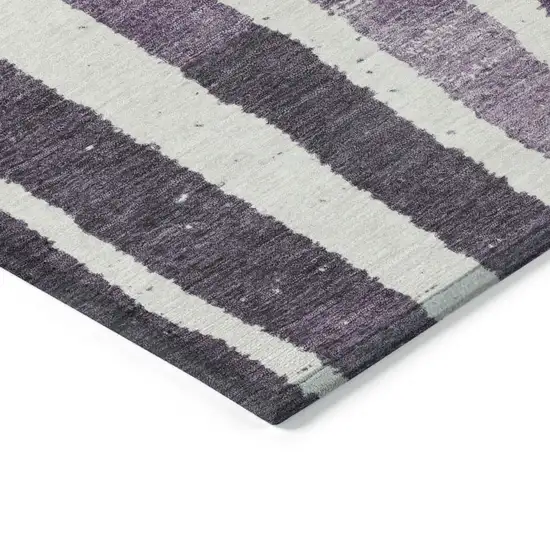 Purple Ivory And Green Striped Washable Indoor Outdoor Area Rug Photo 9