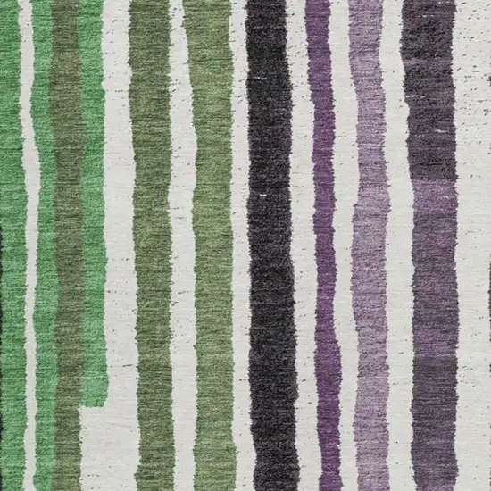 Purple Ivory And Green Striped Washable Indoor Outdoor Area Rug Photo 2