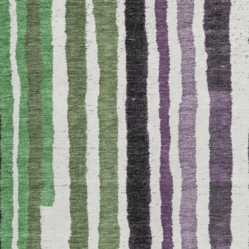Purple Ivory And Green Striped Washable Indoor Outdoor Area Rug Photo 2