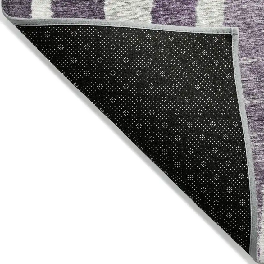 Purple Ivory And Green Striped Washable Indoor Outdoor Area Rug Photo 8