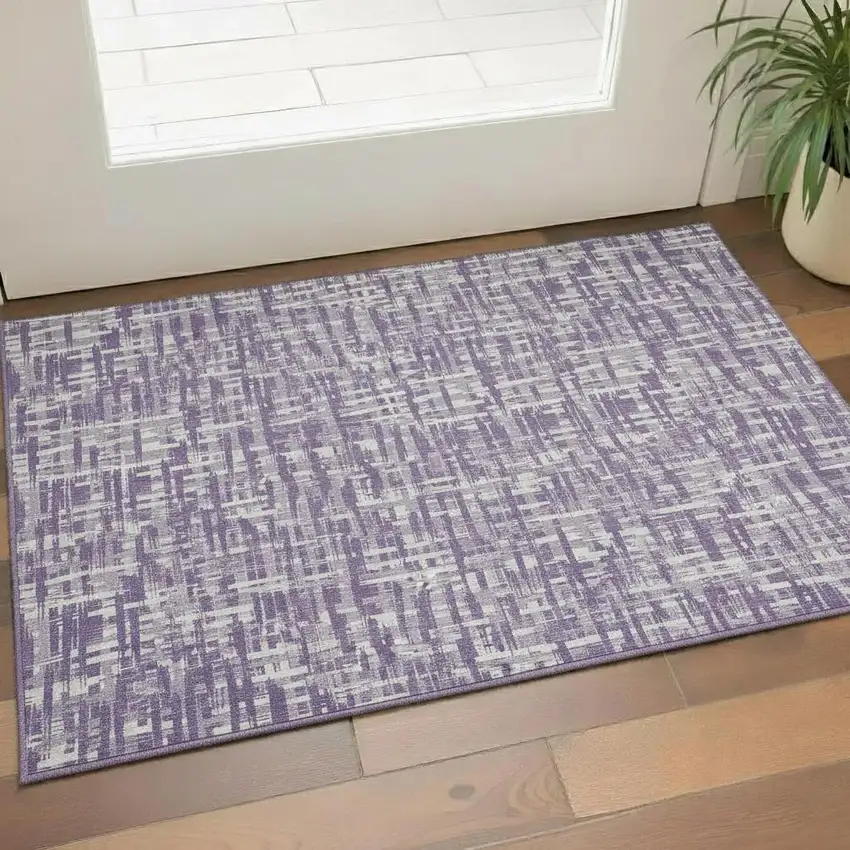 Purple Ivory And Lavender Abstract Geometric Washable Area Rug With UV Protection Photo 2
