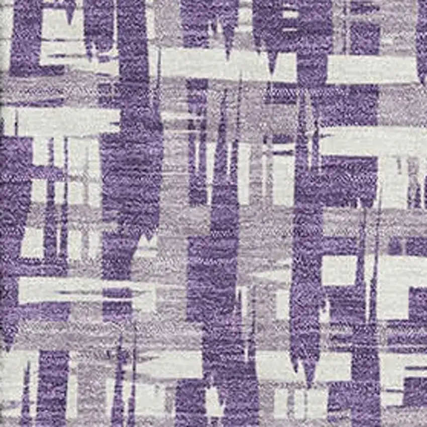 Purple Ivory And Lavender Abstract Geometric Washable Area Rug With UV Protection Photo 2
