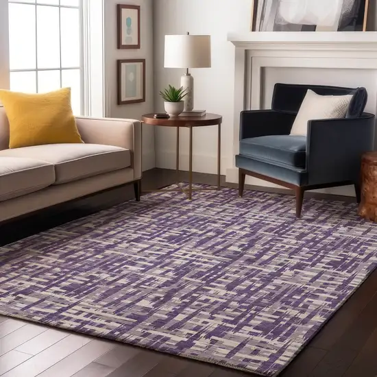 Purple Ivory And Lavender Abstract Geometric Washable Area Rug With UV Protection Photo 5