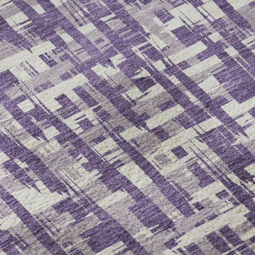 Purple Ivory And Lavender Abstract Geometric Washable Area Rug With UV Protection Photo 9