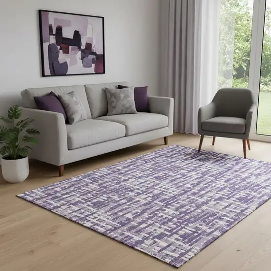 Purple Ivory And Lavender Abstract Geometric Washable Area Rug With UV Protection Photo 2