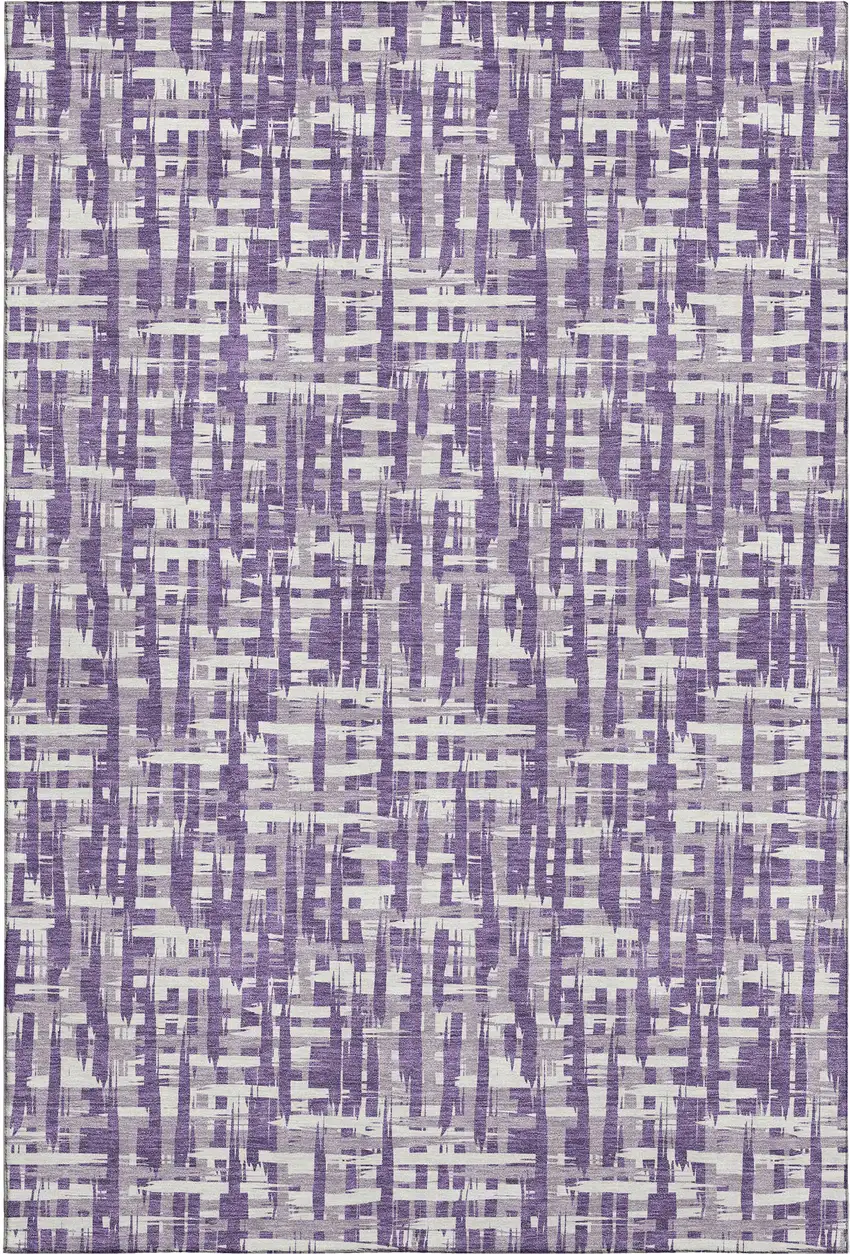 Purple Ivory And Lavender Abstract Geometric Washable Area Rug With UV Protection Photo 1