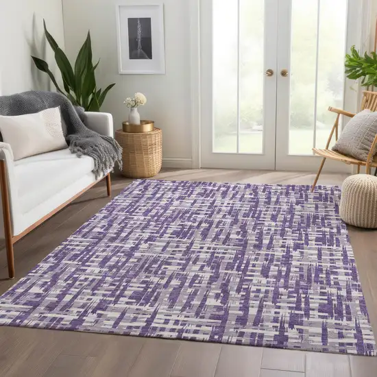 Purple Ivory And Lavender Abstract Geometric Washable Area Rug With UV Protection Photo 5