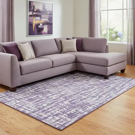 Purple Ivory And Lavender Abstract Geometric Washable Area Rug With UV Protection Photo 2