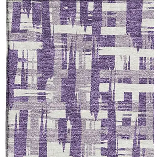 Purple Ivory And Lavender Abstract Geometric Washable Area Rug With UV Protection Photo 3