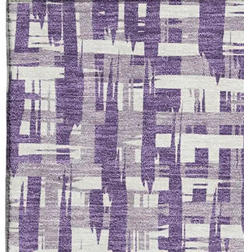 Purple Ivory And Lavender Abstract Geometric Washable Area Rug With UV Protection Photo 3