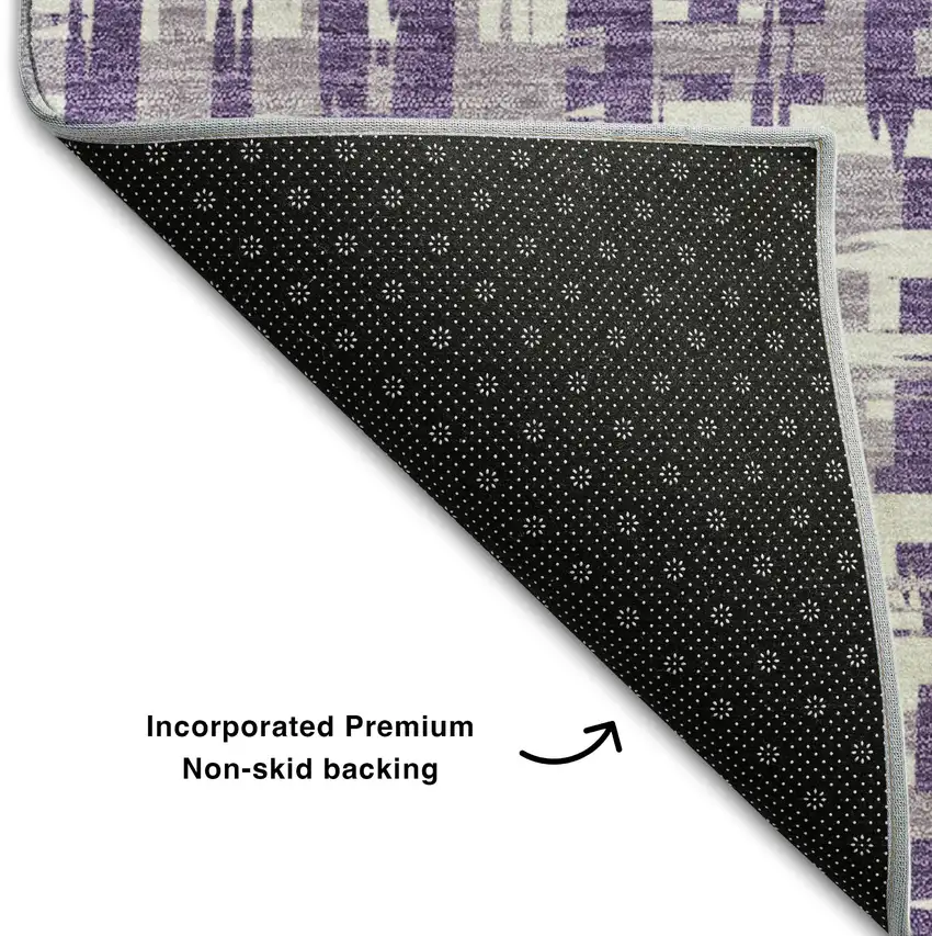 Purple Ivory And Lavender Abstract Geometric Washable Area Rug With UV Protection Photo 6