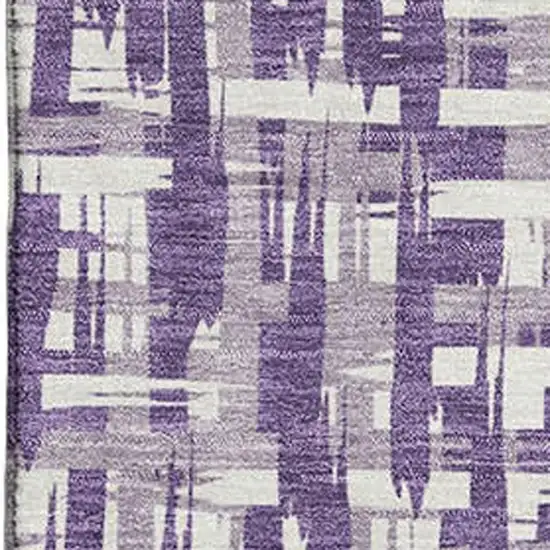 Purple Ivory And Lavender Abstract Geometric Washable Area Rug With UV Protection Photo 2