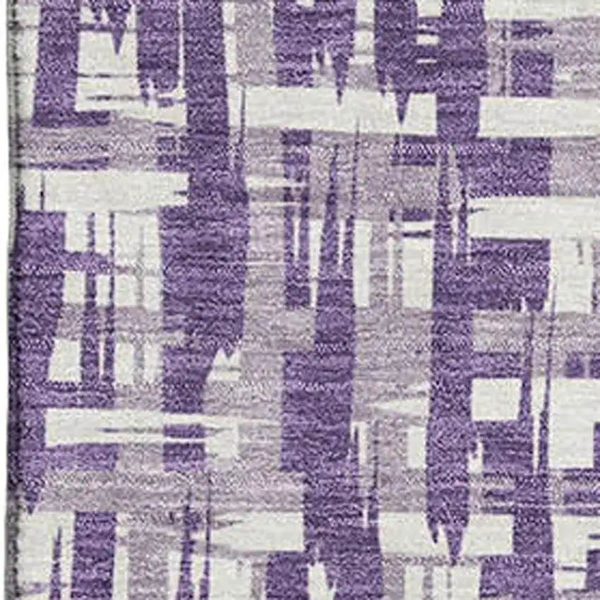 Purple Ivory And Lavender Abstract Geometric Washable Area Rug With UV Protection Photo 2