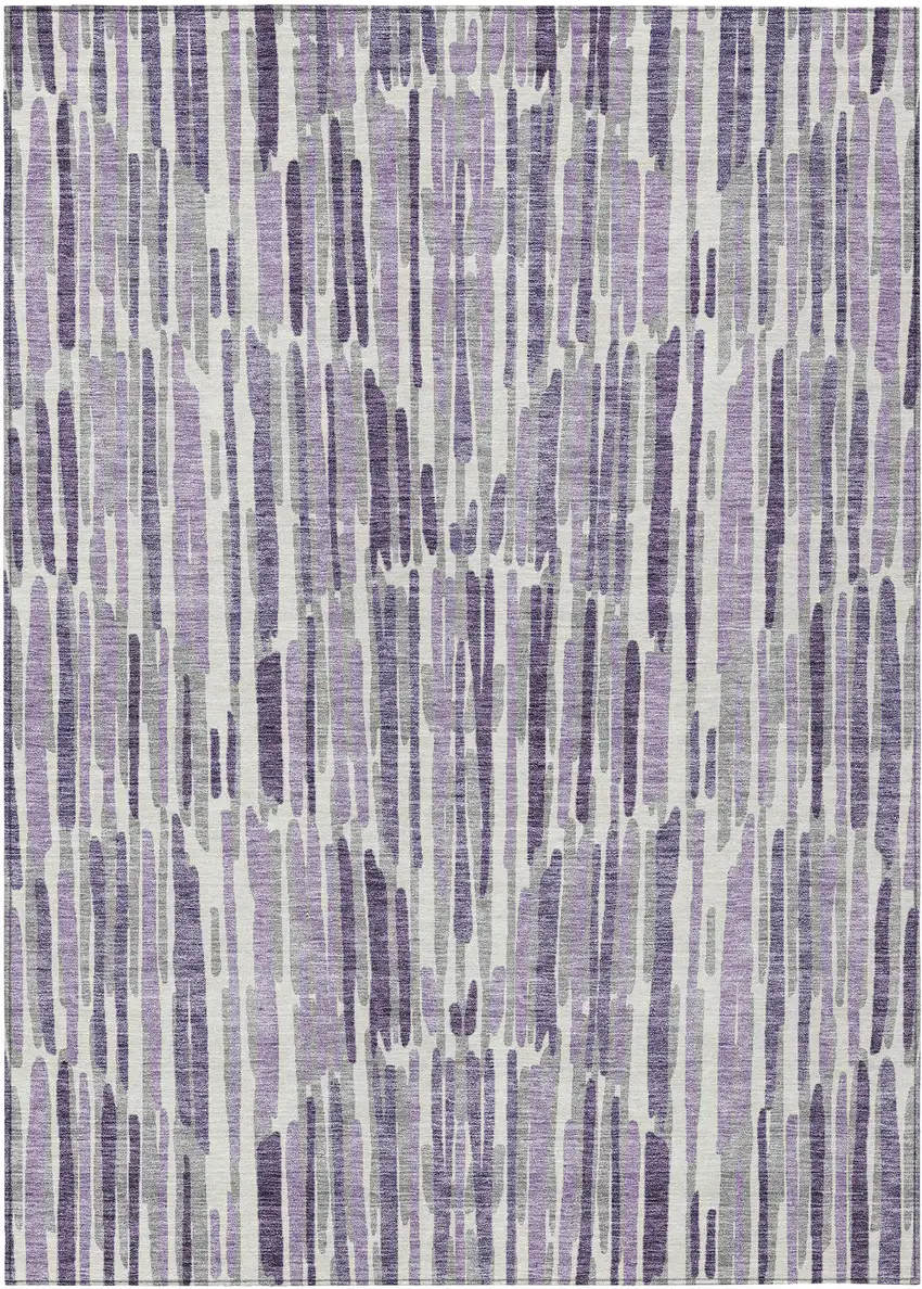 Purple Ivory And Lavender Abstract Washable Indoor Outdoor Area Rug Photo 2