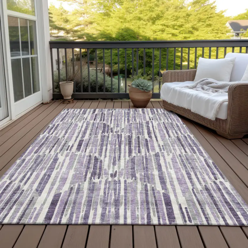 Purple Ivory And Lavender Abstract Washable Indoor Outdoor Area Rug Photo 5
